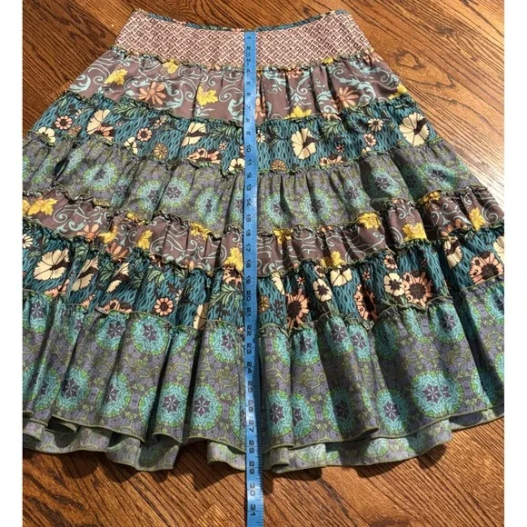 Johnny Was Biya | Silk Midi Tiered Patchwork Skirt Sz M - Picture 8 of 8